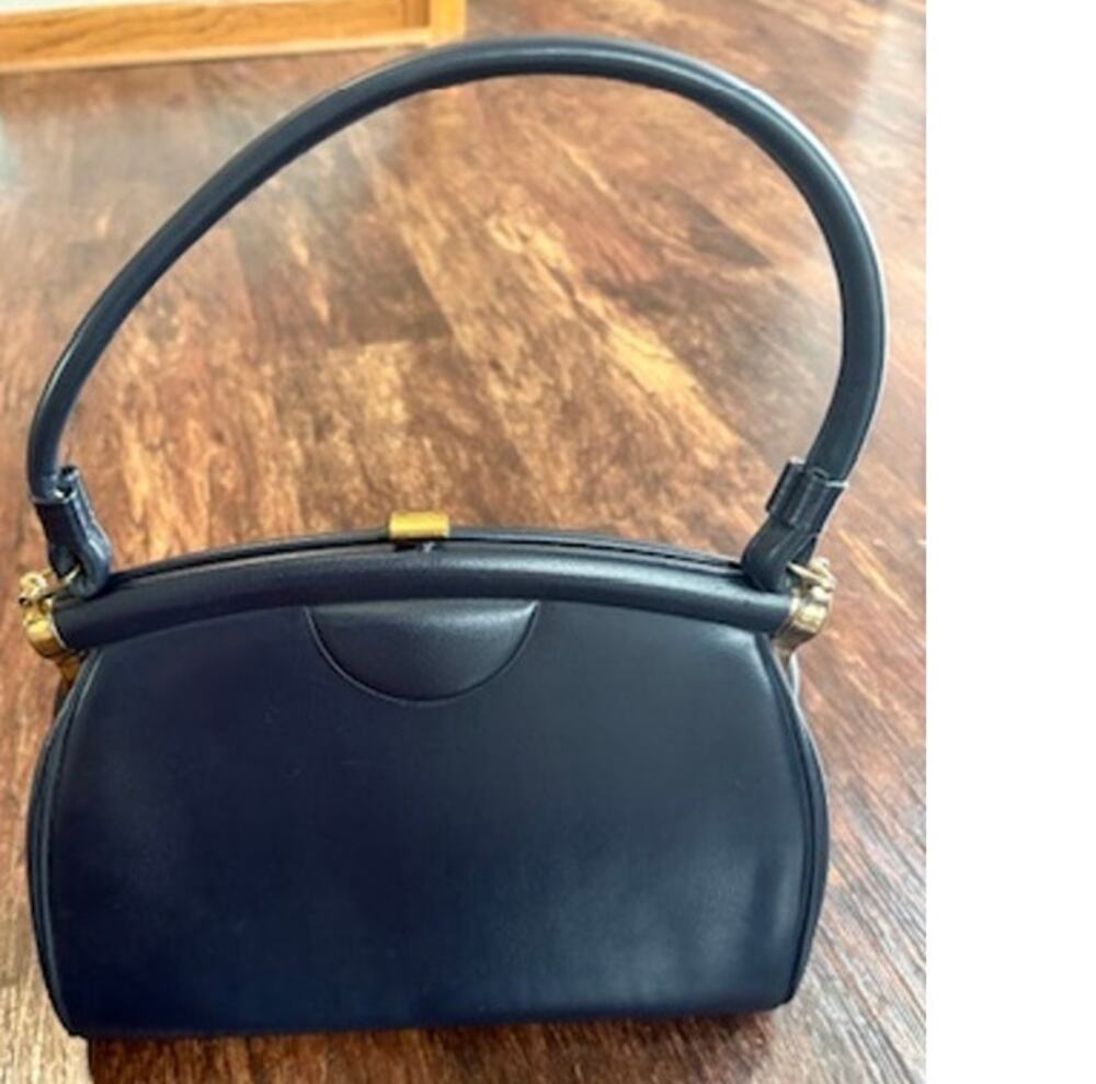 Vintage OUA Bags USA Navy Blue Satchel Handbag with Attached Coin Purse